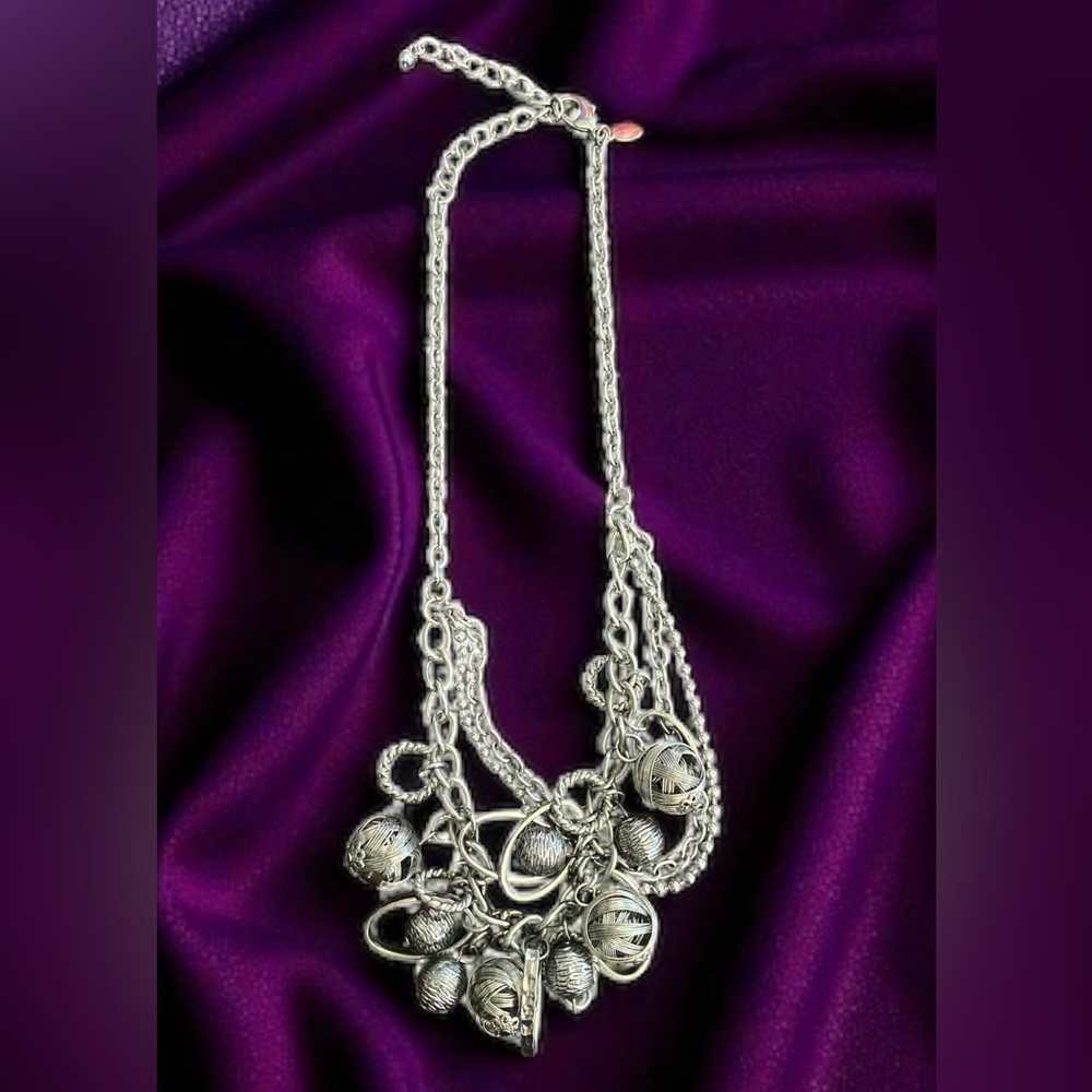 Chico’s Chunky 3 Chain Silver-Tone Charm Necklace